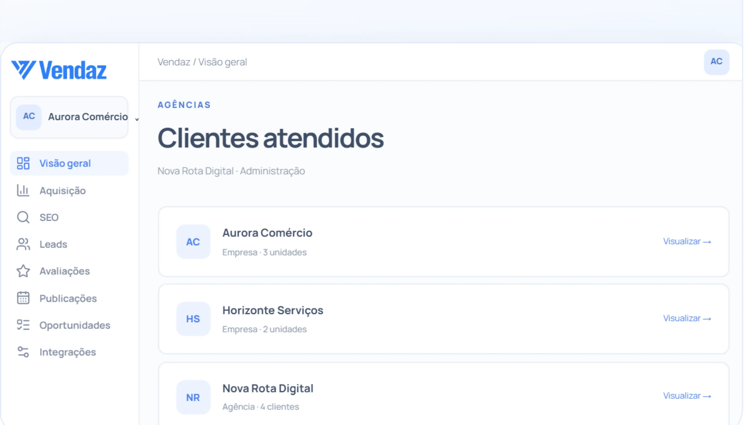 Captura de demonstração do módulo administração de clientes do Vendaz, com dados inteiramente fictícios